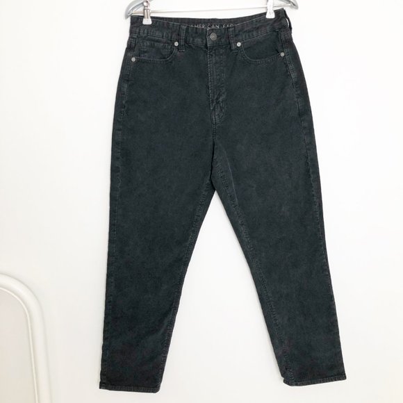 AE Corduroy Mom Jean Dark Grey High Waisted Straight Tapered Stretch Denim Jeans - Picture 6 of 12